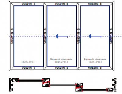Schemat A+G dwa skrzydła aktywne i fix – system 3-torowy. Systemy drzwi przesuwnych Visoglide Plus. Profilnet Tarnowskie Góry Śląsk Gliwice Pyskowice