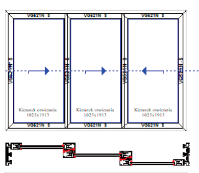 Schemat D+G trzy skrzydła aktywne – system 3-torowy. Systemy drzwi przesuwnych Visoglide Plus. Profilnet Tarnowskie Góry Śląsk Gliwice Pyskowice